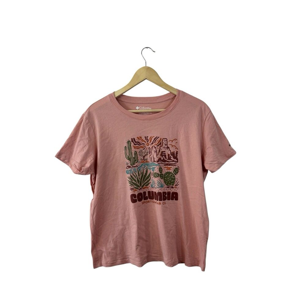 Columbia Large EUC Cotton Tee Shirt Desert Landscape Pink Short Sleeve Womens
